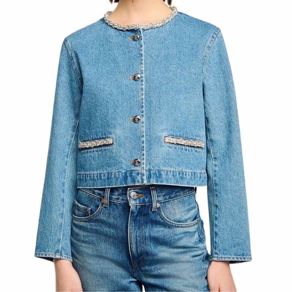 Sandro Jackets & Blazers - Sandro Erzelia Denim Rhinestone Jacket